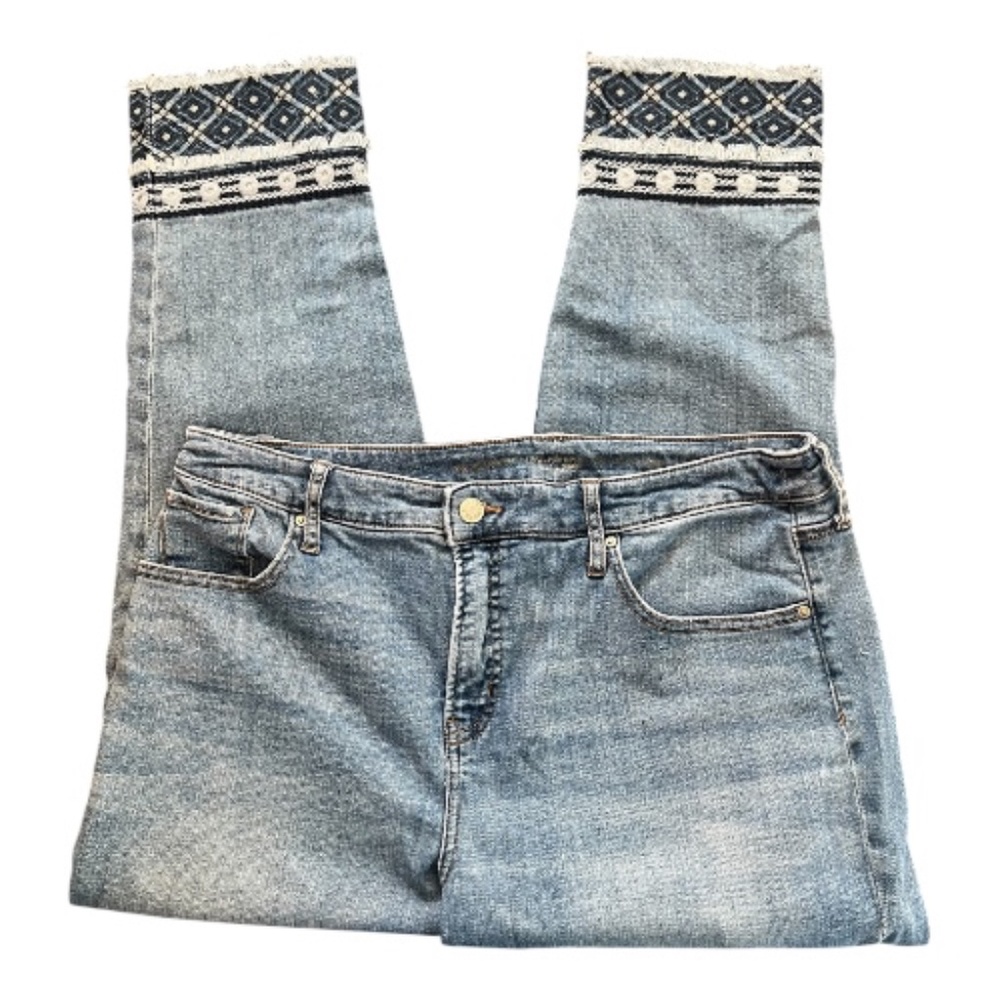 Chico's Blue Ankle Jeans with Patterned Cuffs